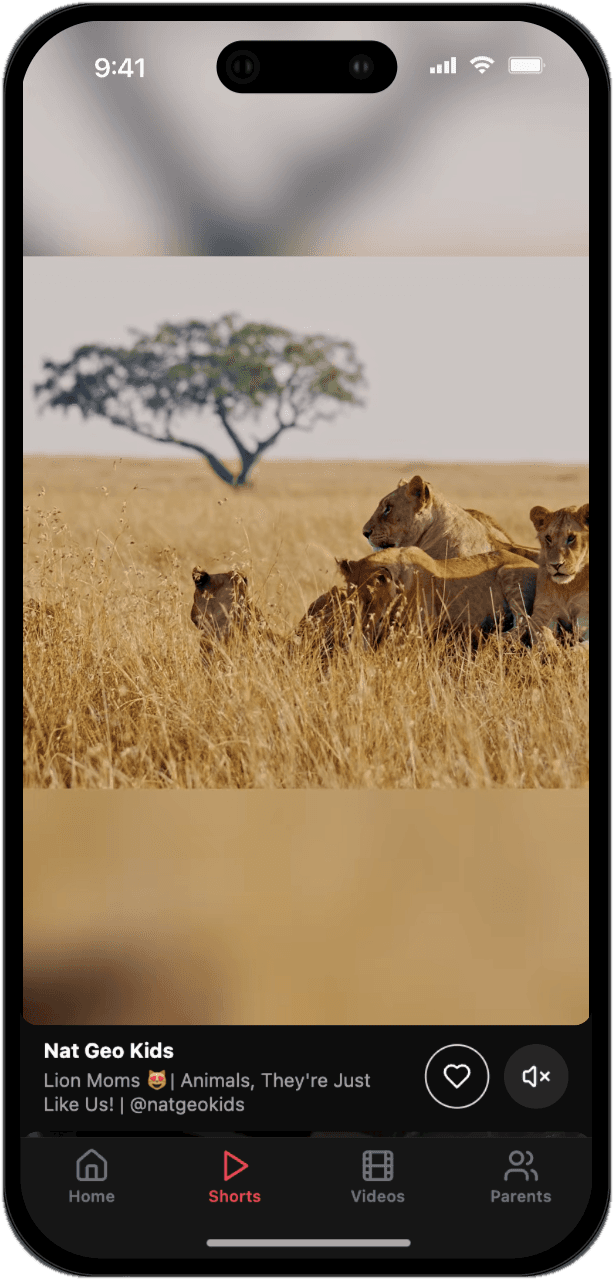 A National Geographic Kids short about lion moms playing in the Pixley app
